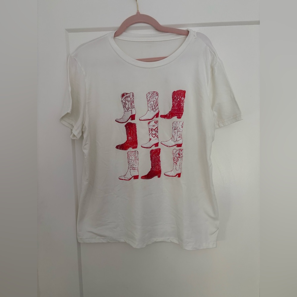 White T-Shirt with Red Boots
